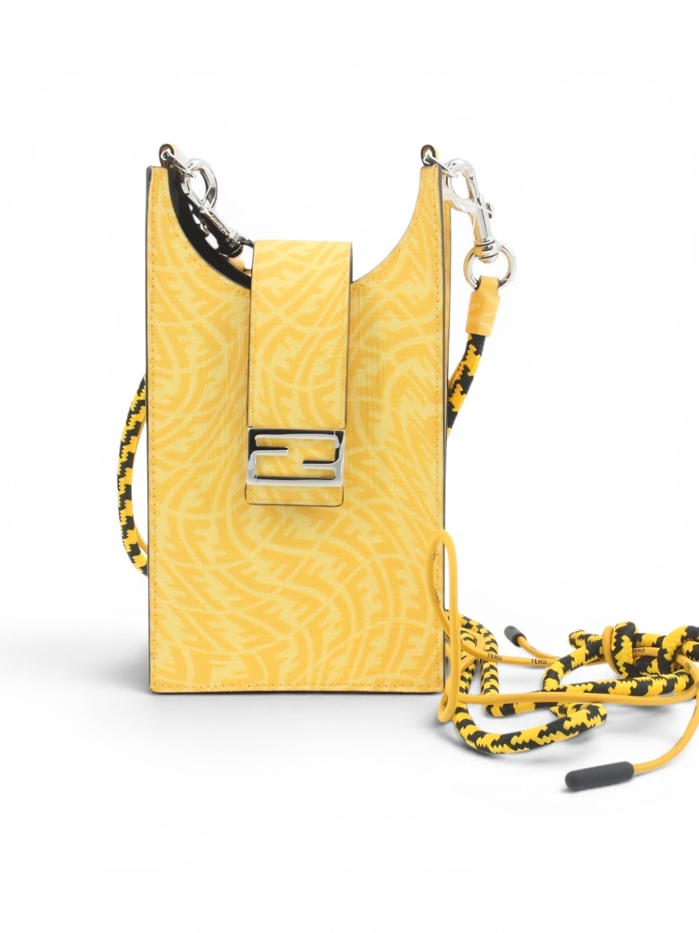 Fendi Zucca Yellow Vertical Mini Crossbody Bag with Braided Strap